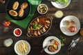 Vegetarian table different food. Ratatouille, chickpeas cutlets Royalty Free Stock Photo