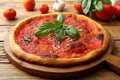 vegetarian tomato pizza marinara on chopping board Royalty Free Stock Photo