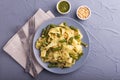 Vegetarian pappardelle pasta with green bean, pesto, pine nuts Royalty Free Stock Photo