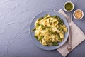 Vegetarian pappardelle pasta with green bean, pesto, pine nuts Royalty Free Stock Photo