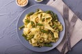 Vegetarian pappardelle pasta with green bean, pesto, pine nuts Royalty Free Stock Photo