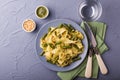 Vegetarian pappardelle pasta with green bean, pesto, pine nuts Royalty Free Stock Photo