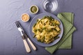 Vegetarian pappardelle pasta with green bean, pesto, pine nuts Royalty Free Stock Photo