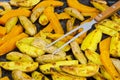 Vegetarian vegetable dish, potato wedges and pumpkin, baked grill. Royalty Free Stock Photo