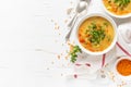 Vegetarian vegetable lentil soup with fresh parsley, healthy eating Royalty Free Stock Photo
