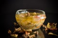 Vegetarian vegetable soup with porcini mushrooms in a glass bowl Royalty Free Stock Photo