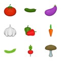 Vegetarian vegetables icons set, cartoon style