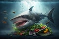 Vegetarian Veggie shark illustration generative ai