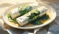 Vegetarian vietnamese spring rolls with fresh vegetables, vegan food concept, copy space