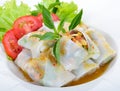 Vegetarian vietnamese spring rolls with spicy sauce,