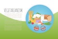 Vegetarianism healthy green food banner, vector illustration. Fresh natural design web page, organic diet on colorful