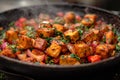 Vegetate flambee with smoked tofu and onions Royalty Free Stock Photo