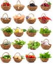 Vegetation and food set in a wicker basket