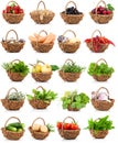 Vegetation and food set in a wicker basket Royalty Free Stock Photo