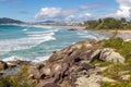 Vegetation, rocks and waves in Atalaia beach