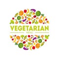Vegeterian Menu, Farm Fresh Colorful Vegetables in Circular Shape Vector Illustration