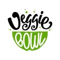 Veggie Bowl text. Vector Illustration with lettering typography and bowl isolated on white background. Healthy super food logotype