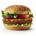 Veggie Burger, Hamburger Food Product Mockup Isolated on White Background - Generative AI