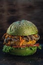 Veggie burger. vegetarian meat alternatives. Vertical orientation. close up Royalty Free Stock Photo