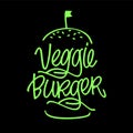 Veggie Burgers, lettering, hand drawn label. Vector Illustration, food element for fast food cafe menu, banner, poster Royalty Free Stock Photo