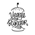 Veggie Burgers, lettering, hand drawn label. Vector Illustration, food element for fast food cafe menu, banner, poster