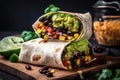 veggie burrito wrap with black beans, guacamole, and cheese