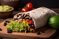 veggie burrito wrap with black beans, guacamole, and cheese