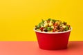 Veggie Delight Bowl tasty fast food street food for take away on yellow background