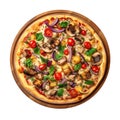 Veggie Delight Pizza On Round Wooden Board Plate On White Background Directly Above View