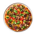 Veggie Delight Pizza On White Plate On White Background Directly Above View