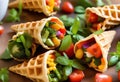 Veggie and Herb Medley in Crispy Waffle Cones
