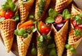 Veggie and Herb Medley in Crispy Waffle Cones