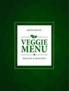 Veggie menu. Healthy and delicious food. Menu card on a green polygonal mosaic background