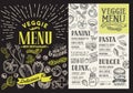 Veggie menu for restaurant. Vector food flyer for bar and cafe.