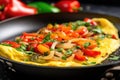 veggie omelette garnished with diced red pepper