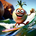 Veggie Peeps 01 - Pixar Style Vegetable Character Surfing Royalty Free Stock Photo