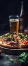 Veggie Pizza On Stone Rustic Pub Mobile Wallpeper Postcard. Generative AI Royalty Free Stock Photo