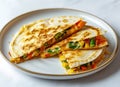 Veggie quesadilla on white plate, traditional mexican food pic Royalty Free Stock Photo