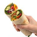 Veggie Wrap in Hand Fast Food Isolated on White Background Royalty Free Stock Photo
