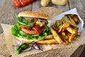 Veggieburger with potato wedges Royalty Free Stock Photo