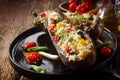 Veggy stuffed aubergine menu Royalty Free Stock Photo