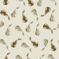 Vegie seamless doodle pattern with green and grey colores pear print. Pastel background