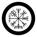 Vegvisir runic compass galdrastav Navigation compass symbol icon black color vector in circle round illustration flat style image Royalty Free Stock Photo