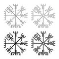 Vegvisir runic compass galdrastav Navigation compass symbol icon set grey black color illustration outline flat style simple image