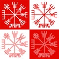 Vegvisir symbol set, runic compass. Icelandic magical staves. Viking compass. Pagan vector. Nordic tattoos. Line art