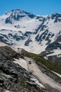 Vehical on the road to Rohtang pass in June Royalty Free Stock Photo