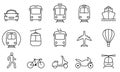 Vehicle, Air, Railway, Bike Transport Line Icon. Car, Bus, Tram, Train, Metro, Plane and Ship Linear Pictogram. Public Royalty Free Stock Photo