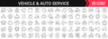 Vehicle and auto service linear icons in black. Big UI icons collection in a flat design. Thin outline signs pack. Big set of Royalty Free Stock Photo