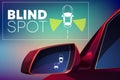 Vehicle blind spot monitor assist cartoon vector