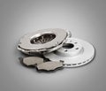 Vehicle Part, car brakes on grey background